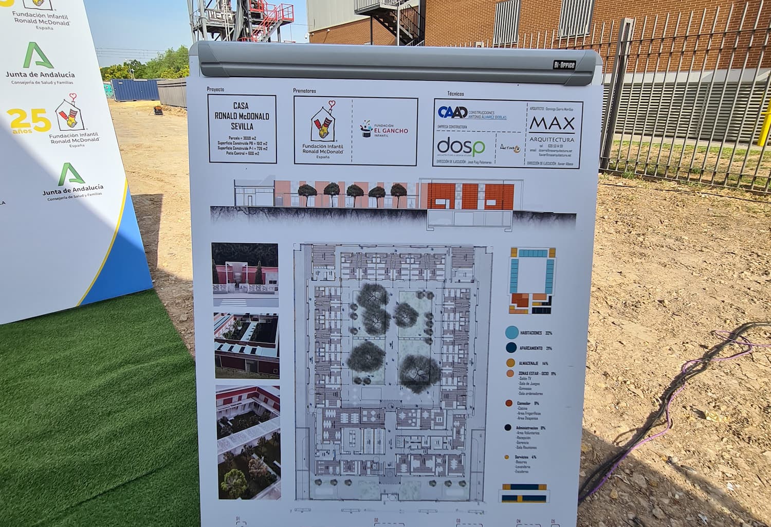cartel primera-piedra-casa-ronald-mcdonald-sevilla-plano-proyecto